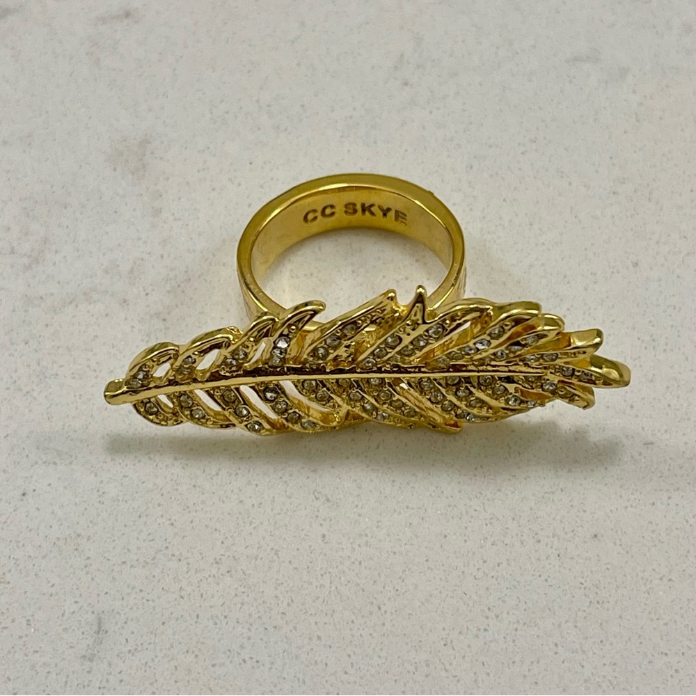 CC Skye Gold Pavé Feather Ring Size 7